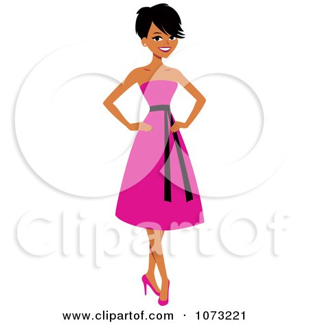 Clipart Beautiful Black Woman In A Pink Dress - Royalty Free Vector Illustration by Monica
