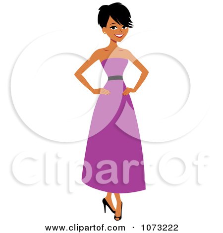 Clipart Beautiful Black Woman In A Purple Dress - Royalty Free Vector Illustration by Monica