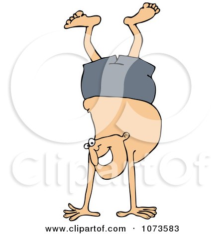 Clipart Man Doing A Handstand In Shorts - Royalty Free Vector Illustration by djart