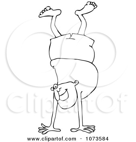 Clipart Outlined Man Doing A Handstand In Shorts - Royalty Free Vector Illustration by djart