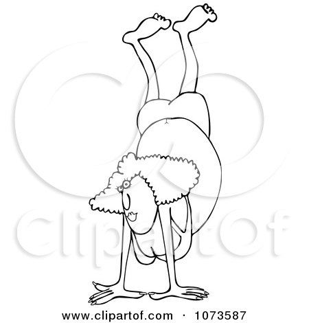 Clipart Outlined Woman Doing A Handstand In A Bikini - Royalty Free Vector Illustration by djart