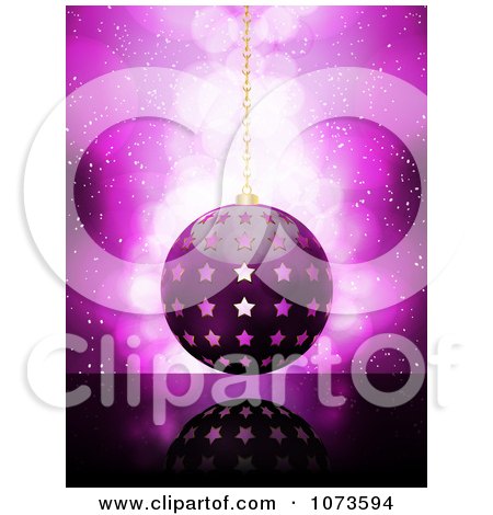 Clipart Purple Starry Christmas Bauble Over Purple Flares And A Reflective Surface - Royalty Free Vector Illustration by elaineitalia