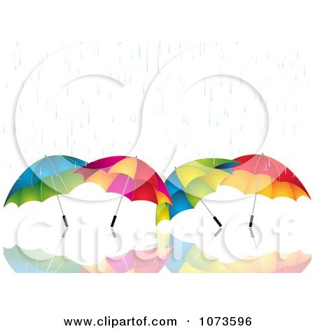 Clipart 3d Umbrellas And Spring Rain Over A Reflection - Royalty Free Vector Illustration by elaineitalia