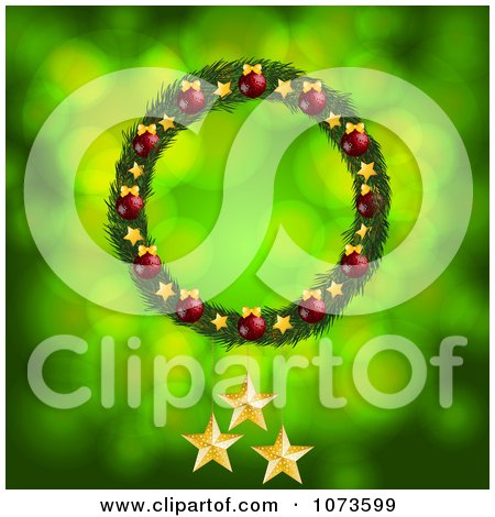 Clipart Christmas Wreath With Three Gold Christmas Stars On Green - Royalty Free Vector Illustration by elaineitalia