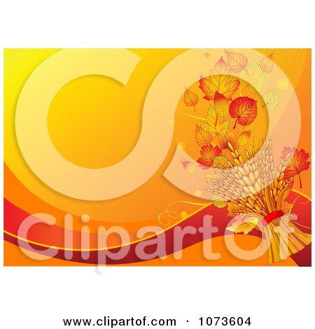 Clipart Orange Wheat And Autumn Leaf Background - Royalty Free Vector Illustration by Pushkin