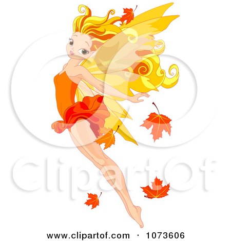 Clipart Beautiful Fall Fairy Flying With Autumn Leaves - Royalty Free Vector Illustration by Pushkin