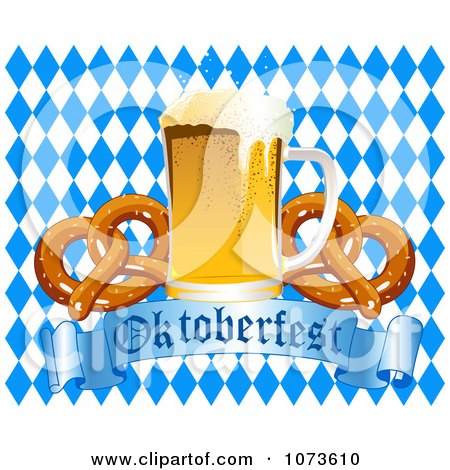 Clipart Pint Of Beer And Soft Pretzels Over An Oktoberfest Banner And ...