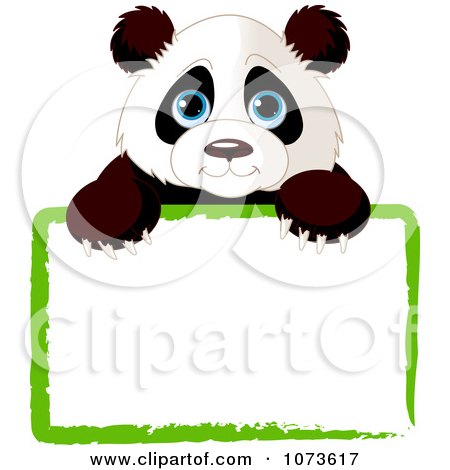 Clipart Cute Panda Looking Over A Green Sign - Royalty Free Vector Illustration by Pushkin