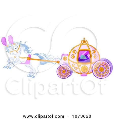 Clipart White Horses Pulling A Fairy Tale Carriage - Royalty Free Vector Illustration by Pushkin