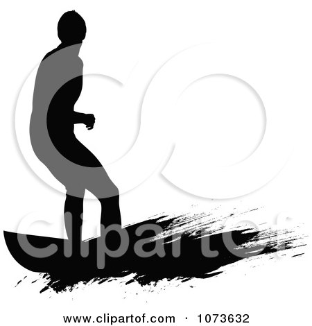 Clipart Black And White Grungy Surfer Dude Silhouette 5 - Royalty Free Vector Illustration by Paulo Resende