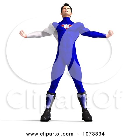 Clipart 3d Superhero Man Flexing In A Blue Suit - Royalty Free CGI Illustration by Ralf61