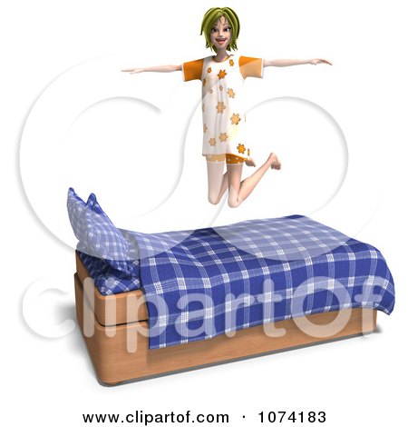 Clipart 3d Young Woman Jumping On Her Bed - Royalty Free CGI Illustration by Ralf61