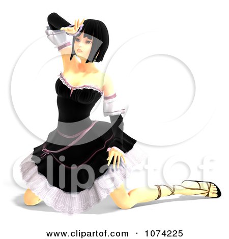 Clipart 3d Gothic Young Woman Kneeling In A Black Dress 2 - Royalty Free CGI Illustration by Ralf61