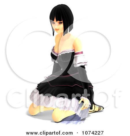 Clipart 3d Gothic Young Woman Kneeling In A Black Dress 1 - Royalty Free CGI Illustration by Ralf61