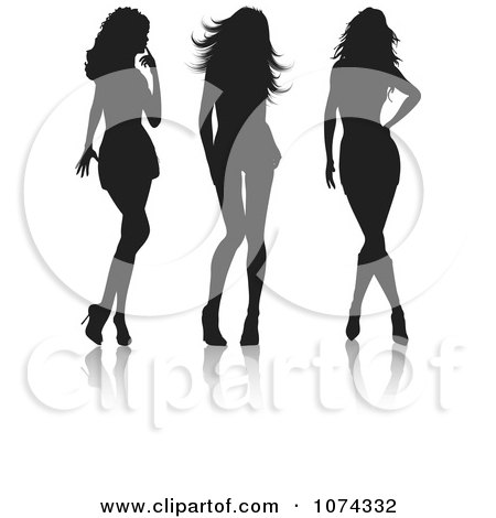 Clipart Three Sexy Silhouetted Women And Reflections - Royalty Free Vector Illustration by KJ Pargeter