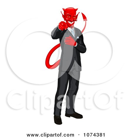 Clipart Corrupt Devil Businessman Pointing Outwards - Royalty Free Vector Illustration by AtStockIllustration