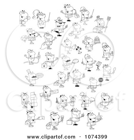 Clipart Outlined Occupational People - Royalty Free Vector Illustration by Hit Toon