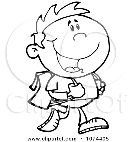 Clipart Outlined School Boy Walking To School - Royalty Free Vector Illustration by Hit Toon