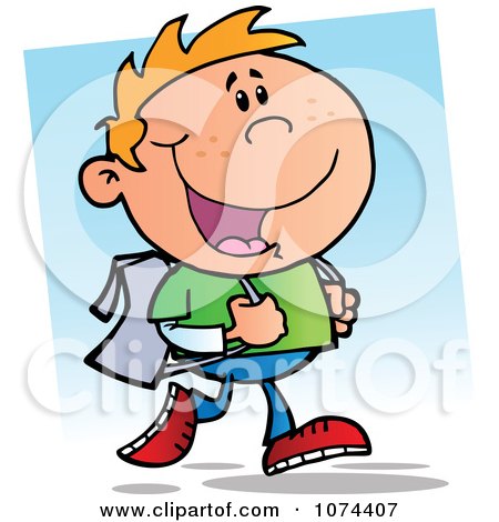 Clipart Caucasian School Boy Walking To School - Royalty Free Vector Illustration by Hit Toon