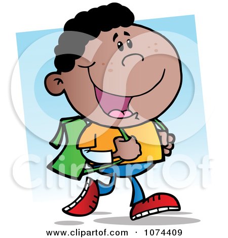 Clipart African American School Boy Walking To School - Royalty Free Vector Illustration by Hit Toon
