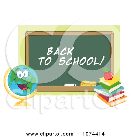 Clipart Desk Globe By A Back To School Chalkboard - Royalty Free Vector Illustration by Hit Toon