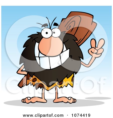 Clipart Caveman Gesturing Peace And Holding A Club Behind His Back 2 - Royalty Free Vector Illustration by Hit Toon