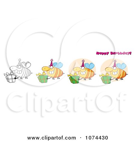 Clipart Happy Birthday Bees - Royalty Free Vector Illustration by Hit Toon