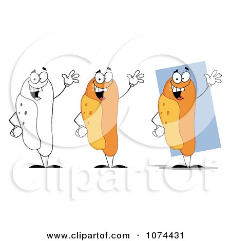 Clipart Waving Hot Dogs - Royalty Free Vector Illustration by Hit Toon