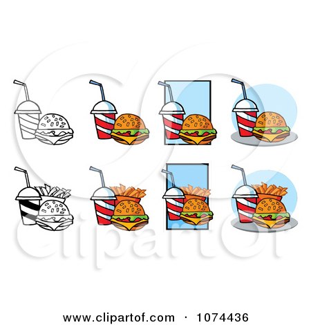 Clipart Cheeseburgers Sodas And French Fries - Royalty Free Vector Illustration by Hit Toon