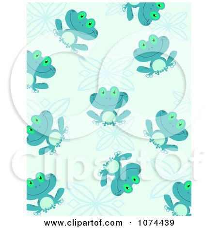 Clipart Blue Frog And Leaf Pattern Background - Royalty Free Vector Illustration by Hit Toon
