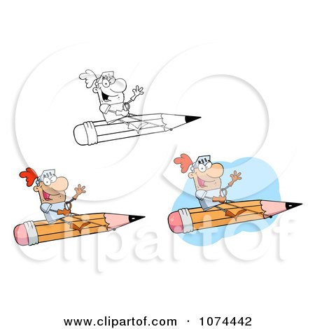 Clipart Knights Flying On A Pencil - Royalty Free Vector Illustration by Hit Toon