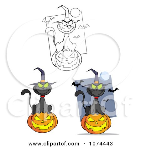 Clipart Halloween Cats - Royalty Free Vector Illustration by Hit Toon