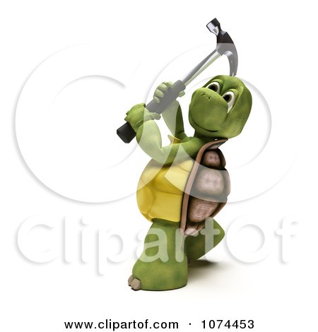 Clipart 3d Tortoise Swinging A Hammer - Royalty Free CGI Illustration by KJ Pargeter