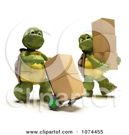 Clipart 3d Tortoises Carrying Shipping Boxes - Royalty Free CGI Illustration by KJ Pargeter