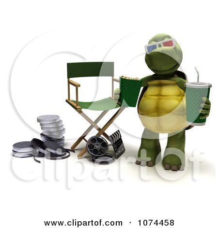 Clipart 3d Tortoise With Filming Equiment And Movie Snacks - Royalty Free CGI Illustration by KJ Pargeter