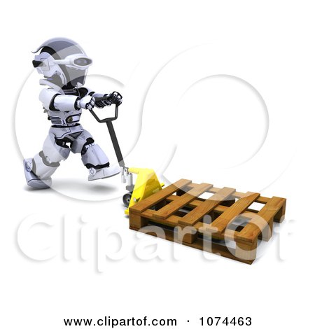 Clipart 3d Robot Pushing A Pallet On A Pallet Truck - Royalty Free CGI Illustration by KJ Pargeter