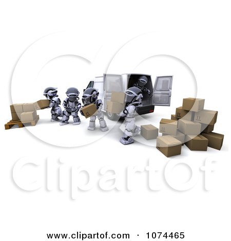 Clipart 3d Shipping Robots Loading Boxes Into A Van - Royalty Free CGI Illustration by KJ Pargeter