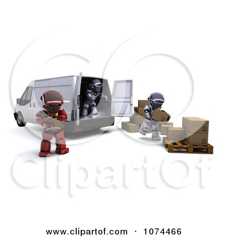 Clipart 3d Shipping Robots Loading Packages Into A Van - Royalty Free CGI Illustration by KJ Pargeter