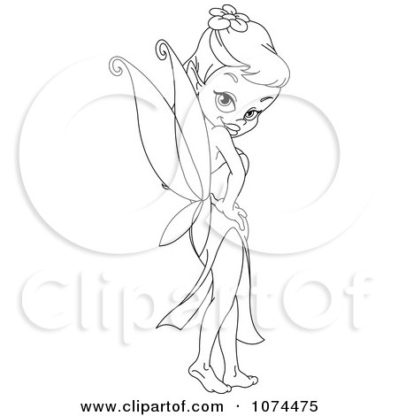 Clipart Outlined Sexy Fairy Looking Back - Royalty Free Vector Illustration by yayayoyo