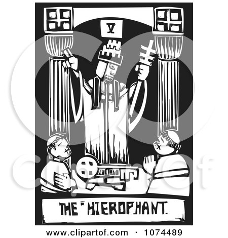 Clipart Black And White Woodcut Tarot Pope - Royalty Free Vector Illustration by xunantunich