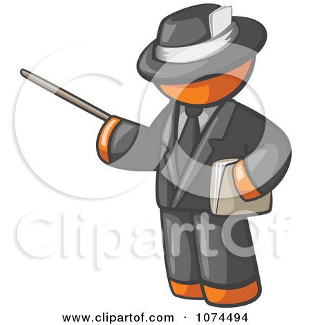 Clipart Orange Man Teacher Using A Pointer In A Black Suit - Royalty Free Illustration by Leo Blanchette