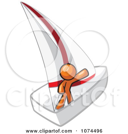 Clipart Orange Man Waving On A Sailboat - Royalty Free Illustration by Leo Blanchette