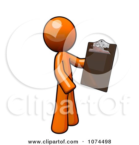Clipart Orange Man Holding A Clipboard - Royalty Free Illustration by Leo Blanchette
