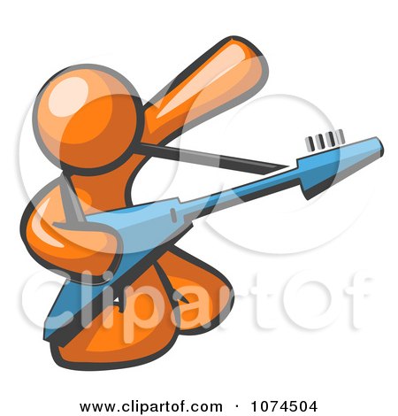 Clipart Orange Man Guitarist Musician Playing On His Knees - Royalty Free Vector Illustration by Leo Blanchette