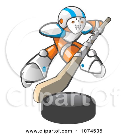 Clipart Orange Man Hockey Player - Royalty Free Vector Illustration by Leo Blanchette
