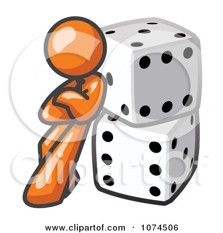Clipart Orange Man Leaning Against Dice - Royalty Free Vector Illustration by Leo Blanchette