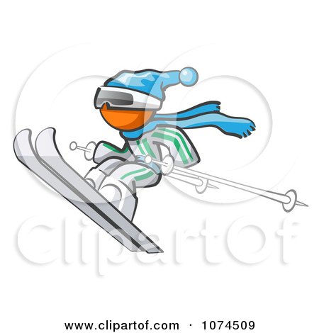 Clipart Orange Man Skier - Royalty Free Vector Illustration by Leo Blanchette