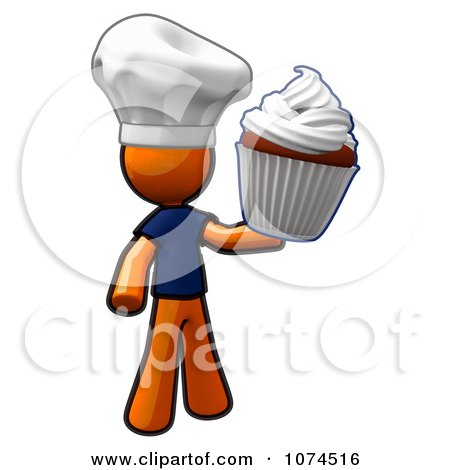 Clipart Orange Man Chef Holding A Cupcake - Royalty Free Illustration by Leo Blanchette