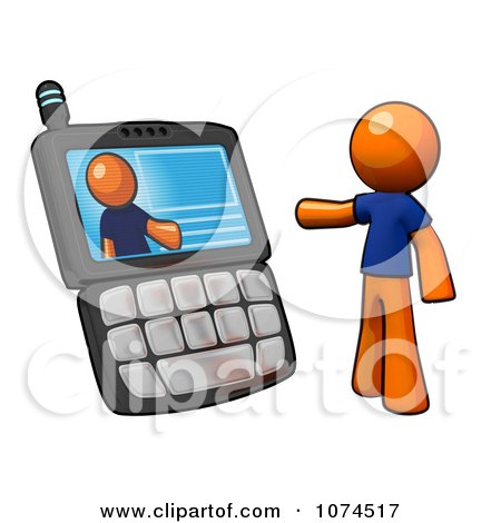 Clipart 3d Orange Man Video Chatting On A Cell Phone - Royalty Free Illustration by Leo Blanchette