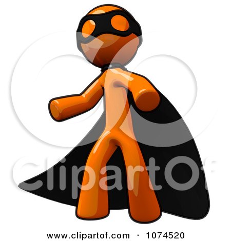 Clipart Orange Man Super Hero In A Black Cape - Royalty Free Illustration by Leo Blanchette